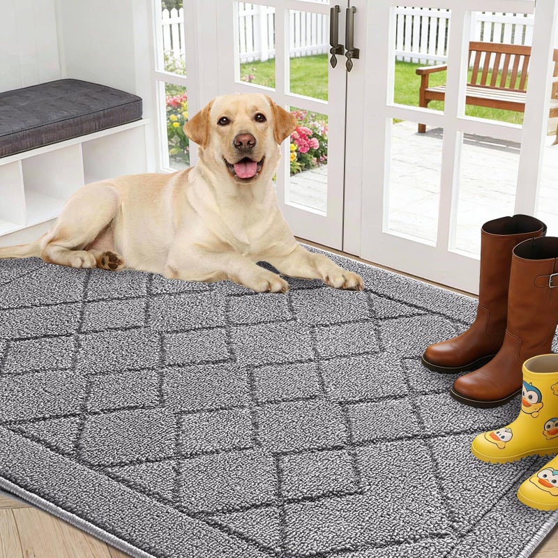 REFETONE Indoor Doormat, Front Back Door Mat 32"x48" Rubber Backing Non Slip Mats, Absorbent Washable Entrance Doormat for Entryway, Resist Dirt Low-Profile Inside Floor Mat for Muddy Shoes Light Grey - Image 1